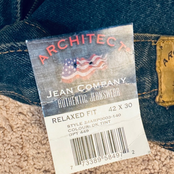 Architect Mens Jeans 42 x 30 Relaxed Fit Dark Wash NEW WITH TAGS! - Picture 3 of 6